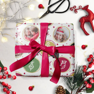 Speelse familiefotocollage Kerst Wit Cadeaupapier