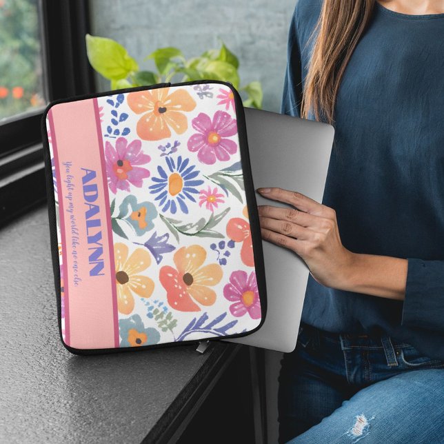 Speelse Floral Chic Valentijns Tieners Cadeaus Laptop Sleeve (Playful Floral Chic Valentines Gifts for Teens)
