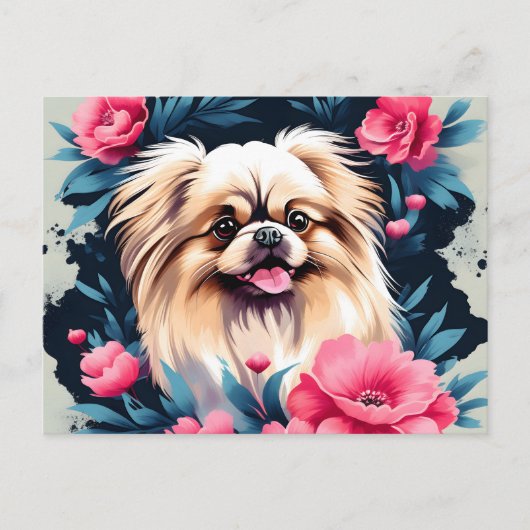 Speelse Floral Pekingese hond Briefkaart (Voorkant)