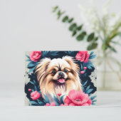 Speelse Floral Pekingese hond Briefkaart (Staand voorkant)