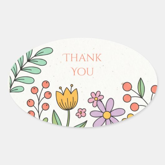 Speelse Folk Florale Bedankt Ovale Sticker (Voorkant)