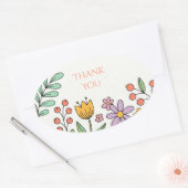 Speelse Folk Florale Bedankt Ovale Sticker (Envelop)