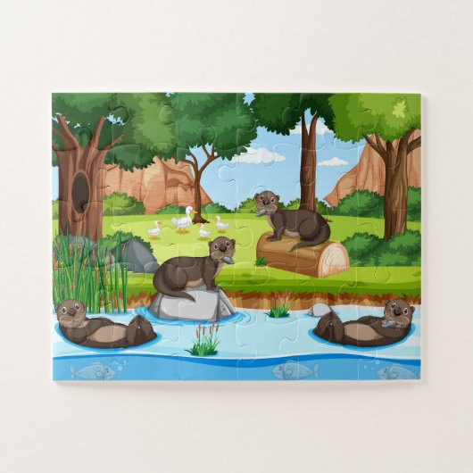 Speelse Forest Otters avontuur Legpuzzel (Horizontaal)