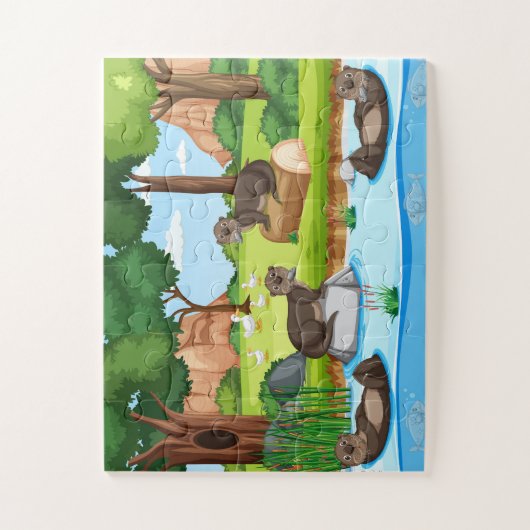 Speelse Forest Otters avontuur Legpuzzel (Verticaal)