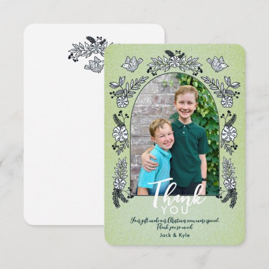 Speelse foto-boog bloemen Kerstmis Bedankkaart (Voorkant / Achterkant)