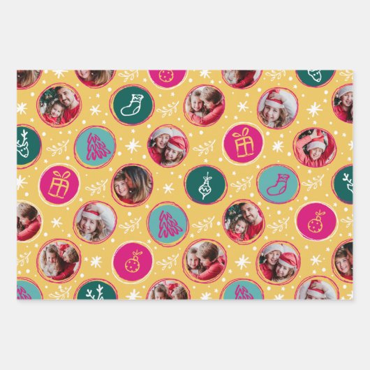 Speelse Fotocollage Kerstmis Heldere kleuren Inpakpapier Vel (Voorkant 3)