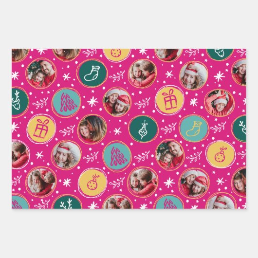 Speelse Fotocollage Kerstmis Heldere kleuren Inpakpapier Vel (Voorkant)