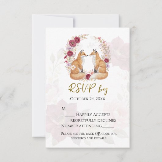 Speelse Fox Herfst bruiloft RSVP Kaartje (Voorkant)