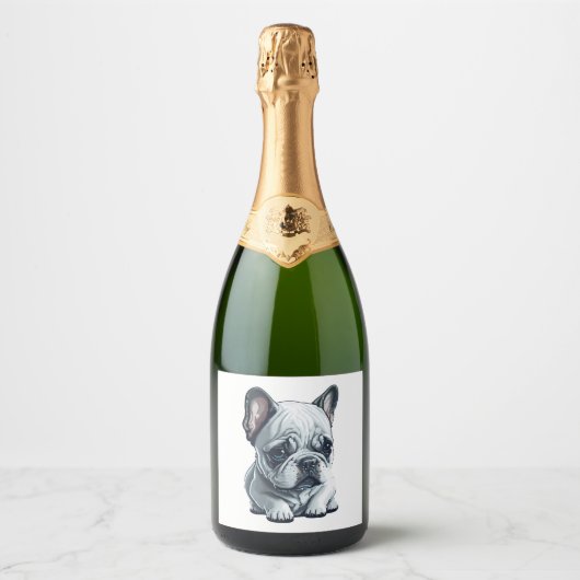 Speelse Franse bulldog zitten Sparkling Wijnetiket (Voorkant)