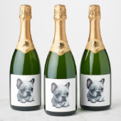 Speelse Franse bulldog zitten Sparkling Wijnetiket (Flessen)