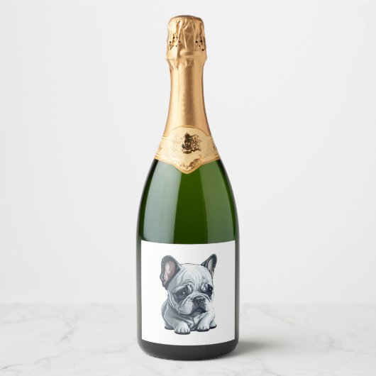 Speelse Franse bulldog zitten Sparkling Wijnetiket (Voorkant)