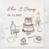 Speelse funky handgetekende wijnlabel voor trouwfe wijn etiket (Enkel label)