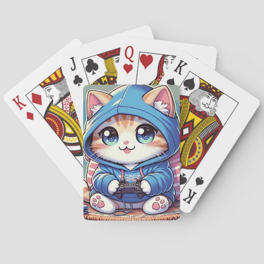 Speelse gamer kat in een gezellige omgeving pokerkaarten (Achterkant)