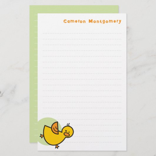 Speelse Geel Baby Duck Green Dot Kind dank u Briefpapier (Voorkant / Achterkant)