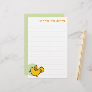 Speelse Geel Baby Duck Green Dot Kind dank u Briefpapier