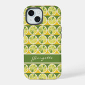 Speelse Geel Groen Citroen Limoen Monogram Naam iPhone 15 Case (Achterkant)