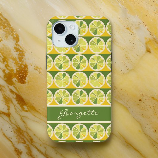 Speelse Geel Groen Citroen Limoen Monogram Naam iPhone 15 Case