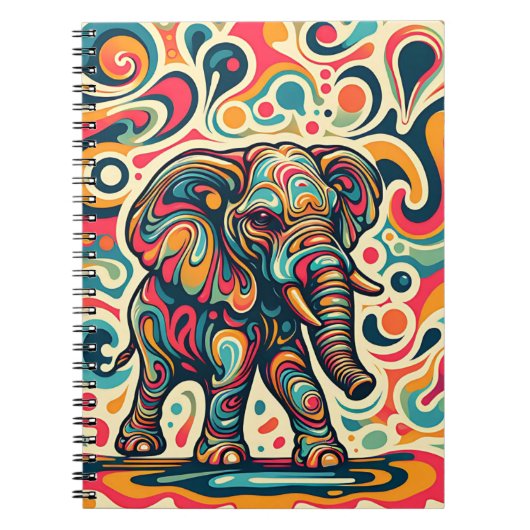 Speelse Geest Olifant – Abstracte Kleur Wervelende Notitieboek (Voorkant)