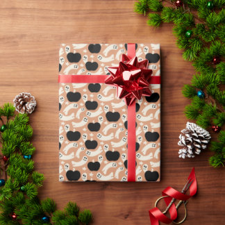 Speelse geesten en pompoenen op zwart – Halloween Cadeaupapier