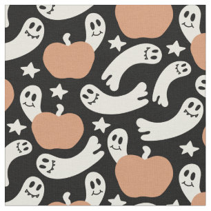 Speelse geesten en pompoenen op zwart – Halloween Stof