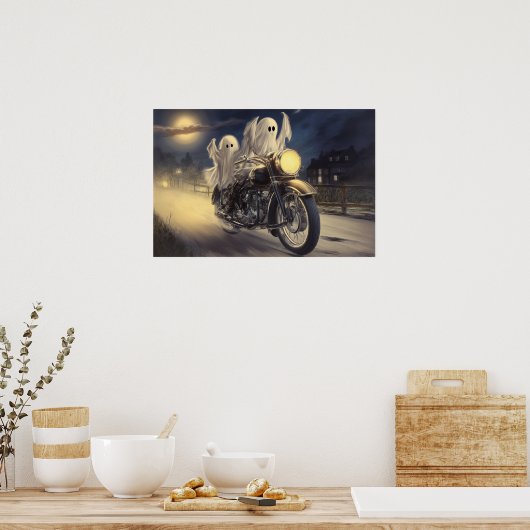 Speelse geesten op  motorfiets, Moonlit Ride Poster (Keuken)