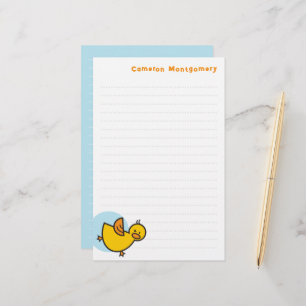 Speelse Gele Baby Eend Blauwe Stip Kinderen Bedank Briefpapier