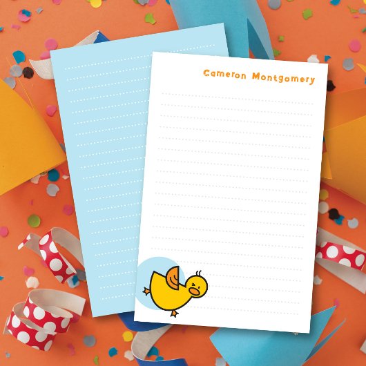Speelse Gele Baby Eend Blauwe Stip Kinderen Bedank Briefpapier