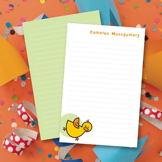 Speelse Gele Baby Eend Groene Stip Kinderen Bedank Briefpapier