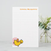 Speelse Gele Baby Eend Roze Stip Kinderen Bedankt Briefpapier (Staand voorkant)