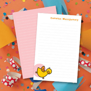 Speelse Gele Baby Eend Roze Stip Kinderen Bedankt Briefpapier