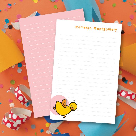 Speelse Gele Baby Eend Roze Stip Kinderen Bedankt Briefpapier