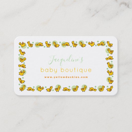 Speelse gele Baby eenden Schattigee eendjes groene Visitekaartje (Voorkant)