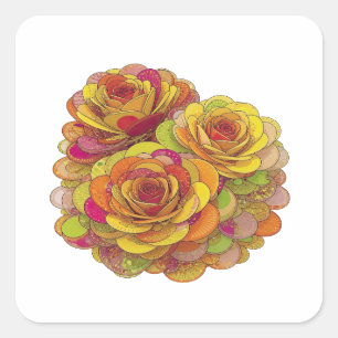 Speelse Gele DRIE ROZEN Decal Kunst Vierkante Sticker