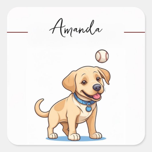 Speelse gele honkbal Labrador Puppy Vierkante Sticker (Voorkant)