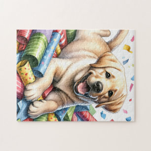 Speelse gele labrador retriever puppy hond legpuzzel