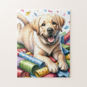 Speelse gele labrador retriever puppy hond legpuzzel (Verticaal)