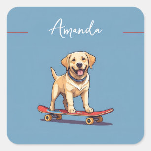 Speelse gele skateboarden Labrador Retriever Vierkante Sticker