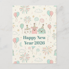 Speelse Gelukkig Nieuwjaar 2026 Kinderen Wenskaart Feestdagenkaart