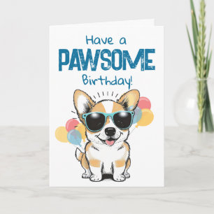 Speelse Gelukkige Verjaardag Cool Corgi Ballonnen  Kaart