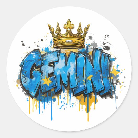 Speelse Gemini Zodiac Graffiti Airbrush met kroon Ronde Sticker (Voorkant)