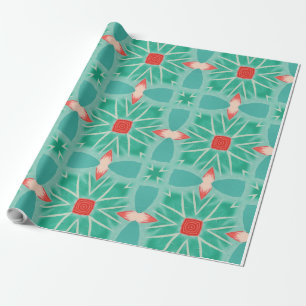 Speelse geometrische patroon op blauwe achtergrond cadeaupapier