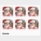 Speelse Gepersonaliseerde Kerstman en Rudolph Kers Vierkante Sticker (Vel)