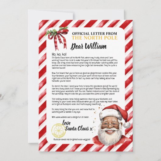 Speelse Gepersonaliseerde Leuk Kinderbrief Aan Sin Feestdagenkaart (Voorkant)