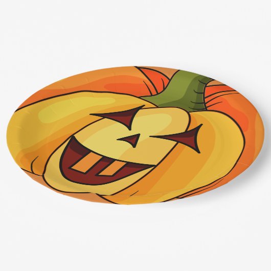 Speelse gesneden pompoen Halloween Party Paper Bor Papieren Bordje (Gekanteld)