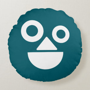 Speelse gezicht minimale grappige donker turquoise rond kussen