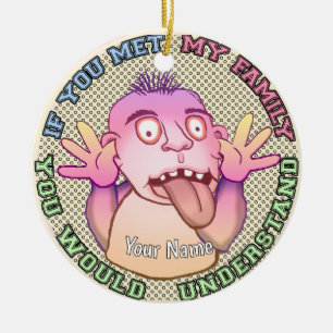 Speelse gezichtsuitdrukking familie keramisch ornament