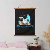 Speelse Ghost Cat Haunts Halloween Nacht Hangend Wandkleed (Slaapkamer)
