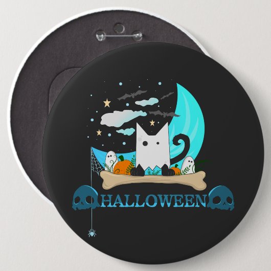Speelse Ghost Cat Haunts Halloween Nacht Ronde Button 6,0 Cm (Voorkant /achterkant)