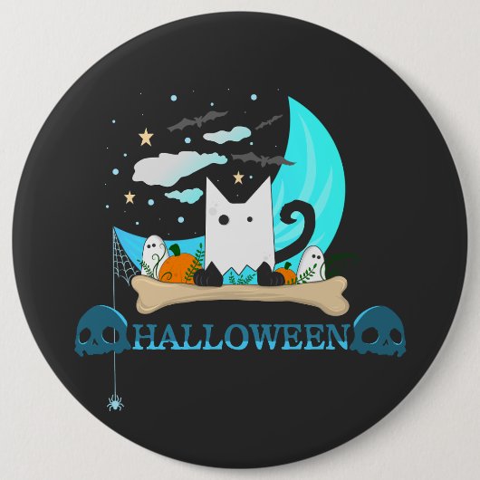Speelse Ghost Cat Haunts Halloween Nacht Ronde Button 6,0 Cm (Voorkant)