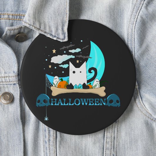 Speelse Ghost Cat Haunts Halloween Nacht Ronde Button 6,0 Cm (In situ)